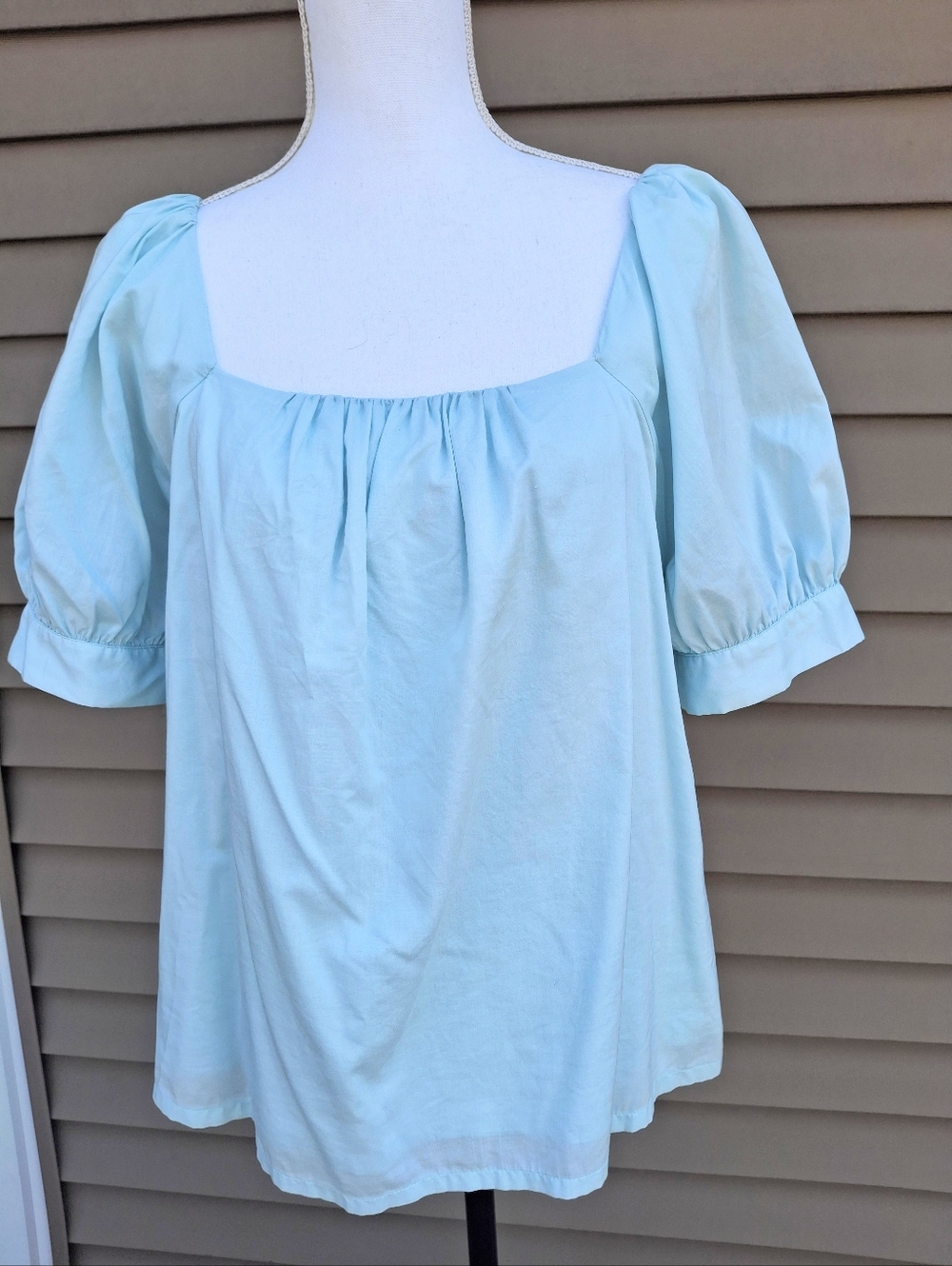 Ann Taylor Light Aqua Blue Puff Sleeve Square Neck Top Size M